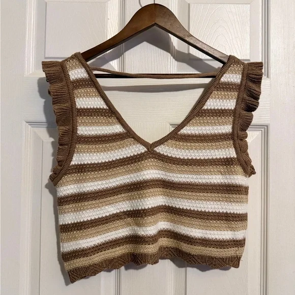 Steve Madden Crochet Brown and Cream Striped Tank Top - Picture 4 of 7